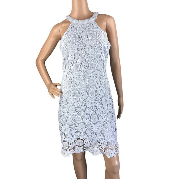 Lulus Love Poem Women Light Blue Lace Sleeveless Cocktail Sheath Dress M - Picture 1 of 7